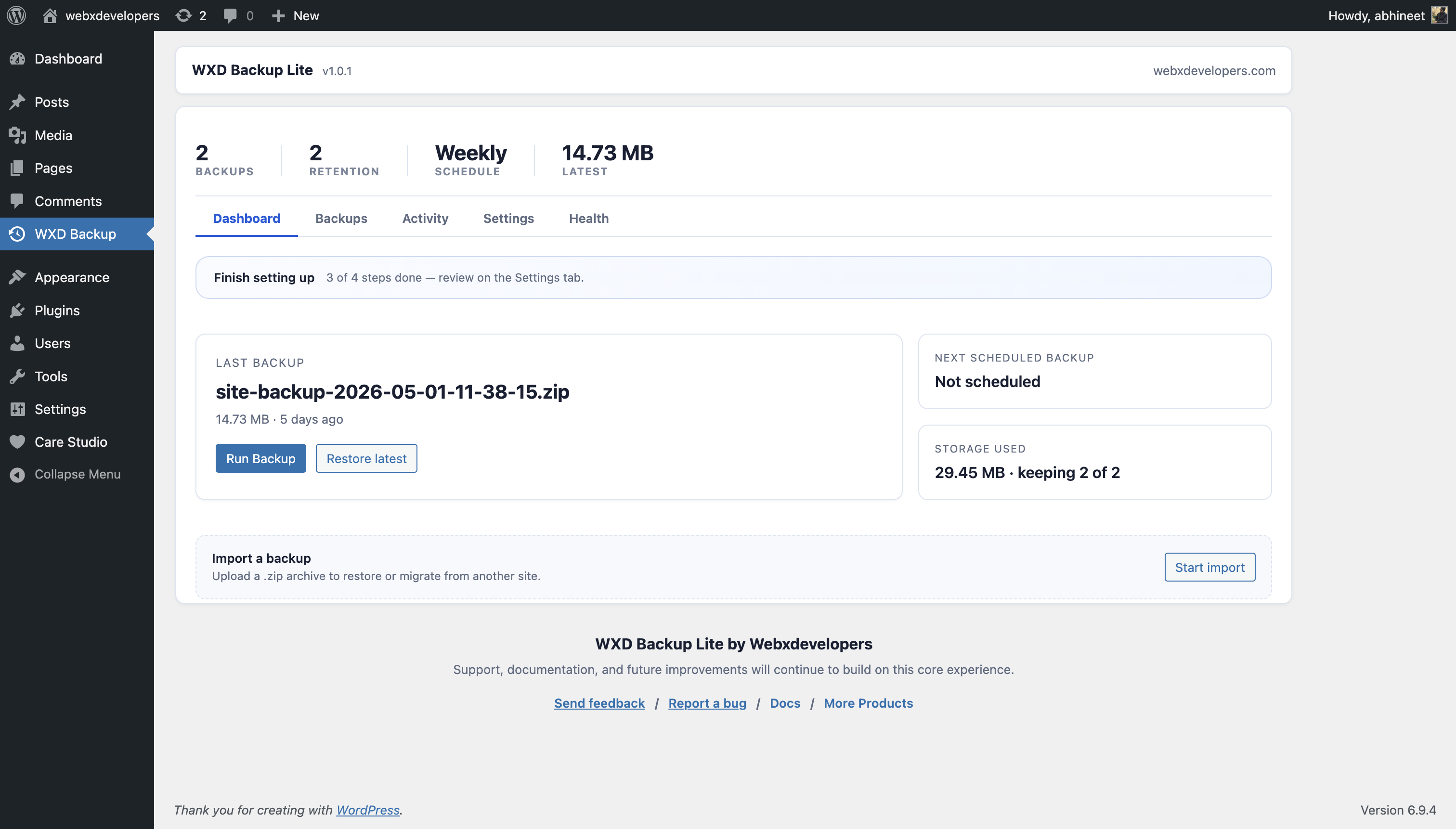 Backup dashboard overview