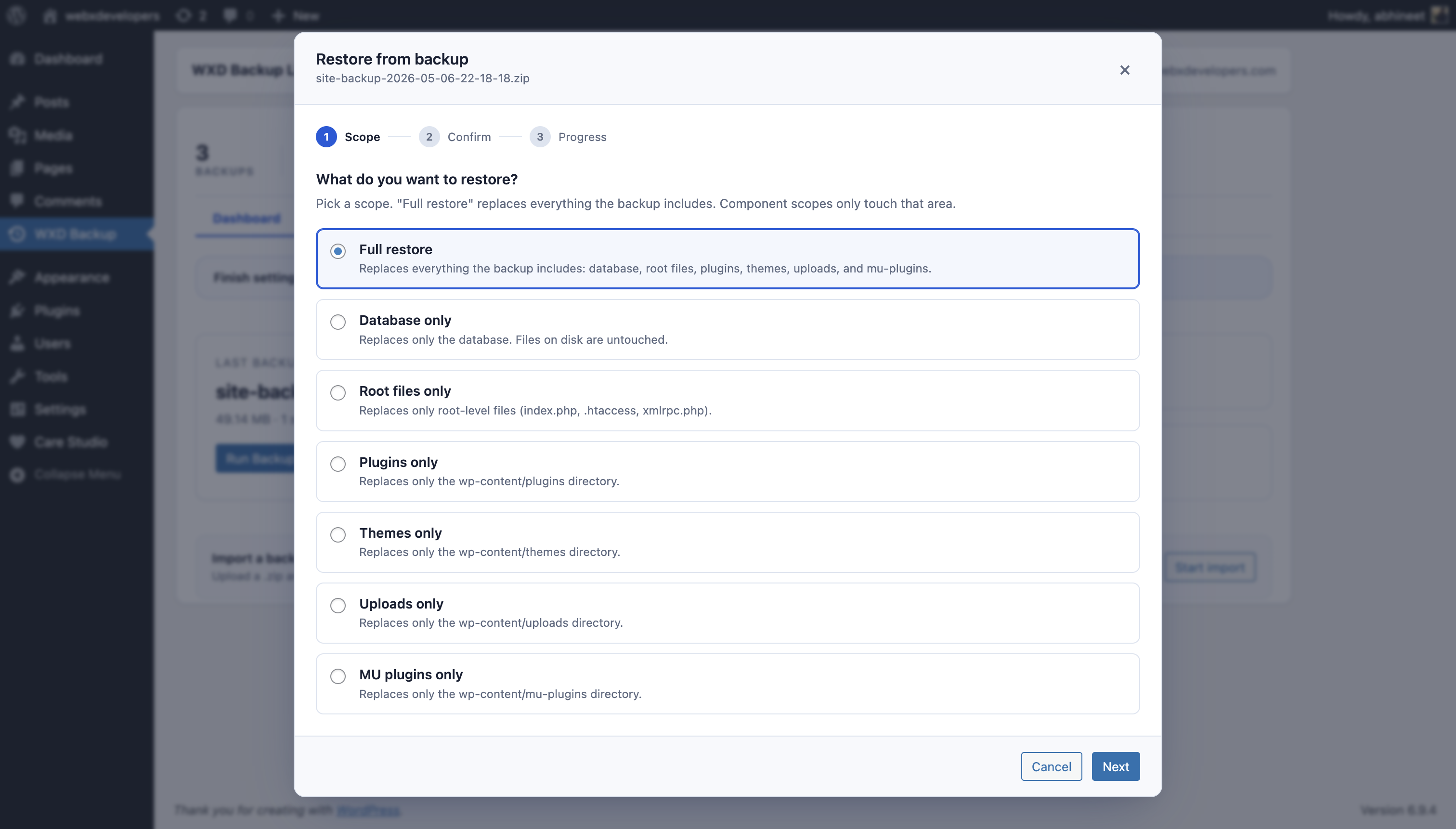 Guided restore workflow